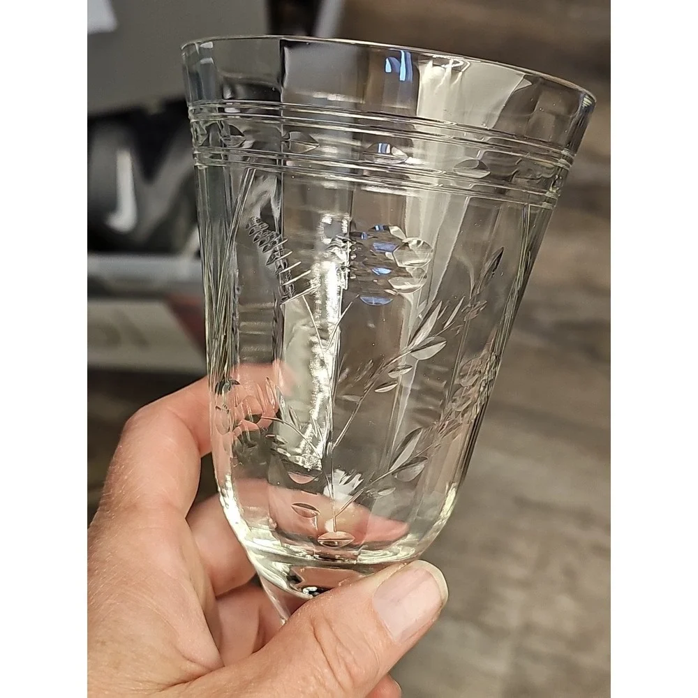 Vintage Fostoria Heather Clear Etched‎ Juice Glasses Lot Of 2